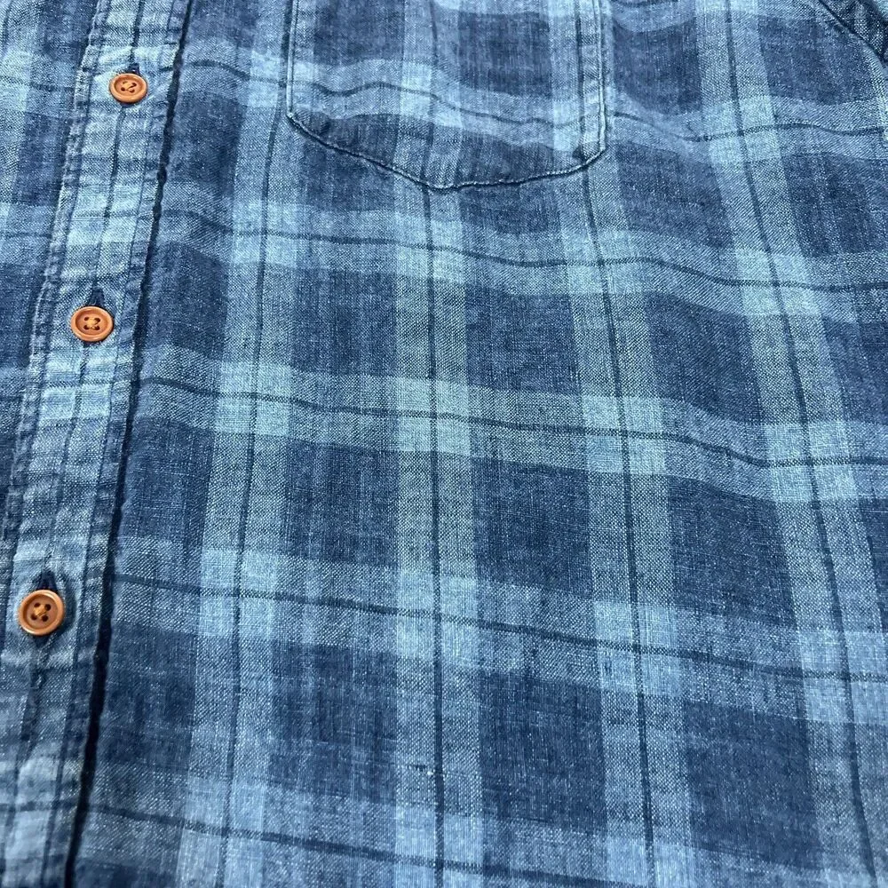 J Crew Adult Shirt Large Blue Button Down Baird Mcnutt Irish Linen Pocket Mens